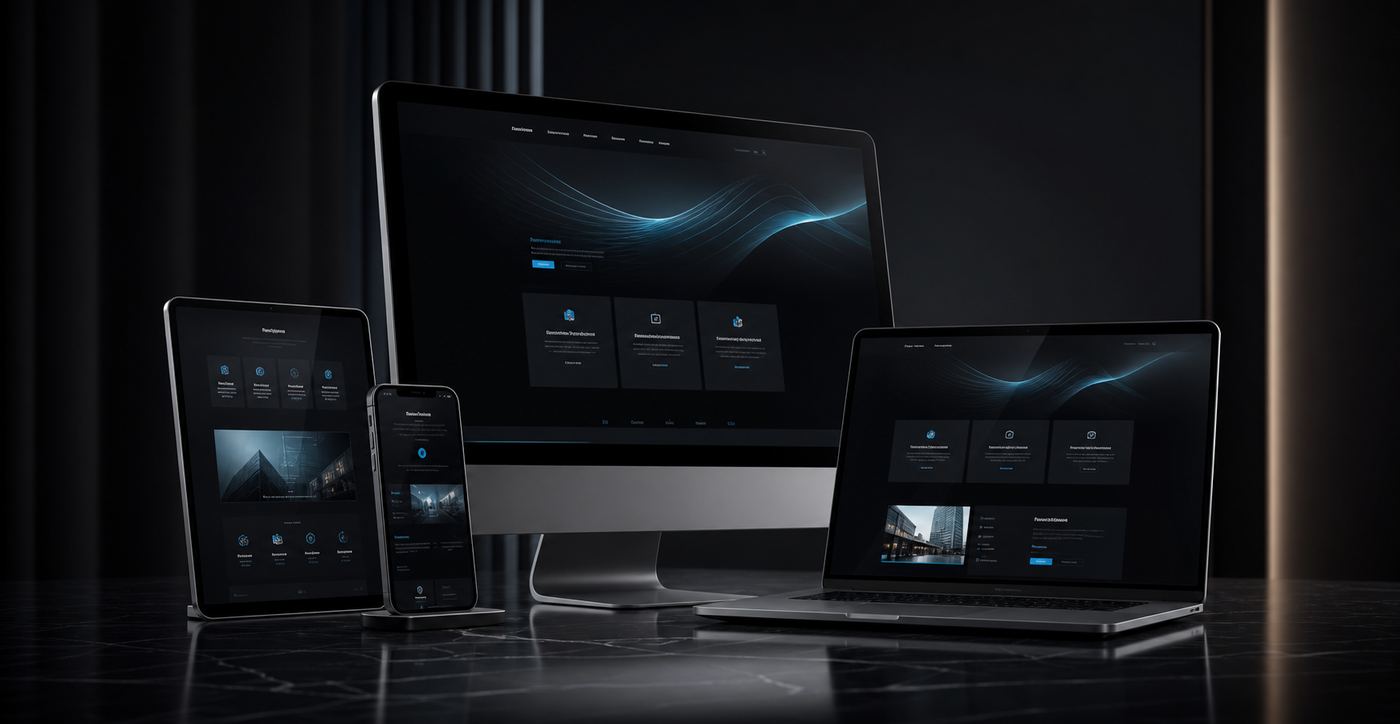 Responsive website design shown across desktop, tablet, and mobile devices